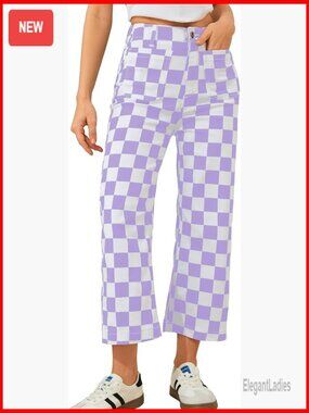 Cropped High Waisted Straight Leg Jeans Stretchy Casual Pants with Pockets